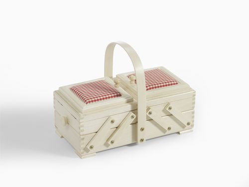sewing box beech wood light, robust, with pincushion