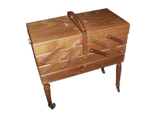 sewing box beech wood brown, robust with rolls
