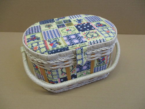 sewing basket, oval with sample